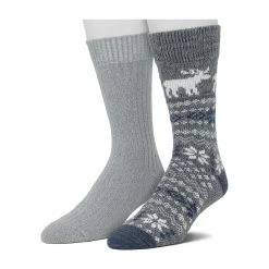 Cuddl Duds Socks For Men 2-pack Fairisle & Solid Crew Socks -Cheap Mens Casual Outdoor Clothing Store 5048670 Grey Moose