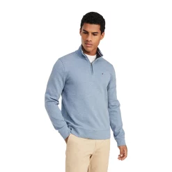Men's Tommy Hilfiger Logo Quarter-Zip Top -Cheap Mens Casual Outdoor Clothing Store 5090444 Blue Heather