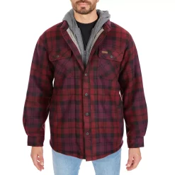 Men's Smith's Workwear Plaid Sherpa-Lined Microfleece Hooded Shirt Jacket -Cheap Mens Casual Outdoor Clothing Store 5156351 Burgundy