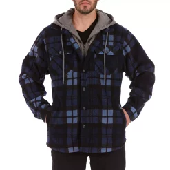 Men's Smith's Workwear Plaid Sherpa-Lined Microfleece Hooded Shirt Jacket -Cheap Mens Casual Outdoor Clothing Store 5156351 Navy