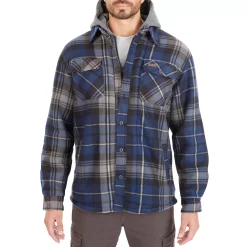 Men's Smith's Workwear Plaid Sherpa-Lined Microfleece Hooded Shirt Jacket -Cheap Mens Casual Outdoor Clothing Store 5156351 Navy Gray