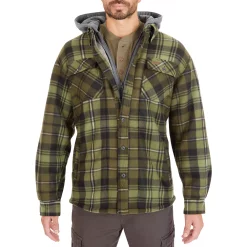Men's Smith's Workwear Plaid Sherpa-Lined Microfleece Hooded Shirt Jacket -Cheap Mens Casual Outdoor Clothing Store 5156351 Olive Black