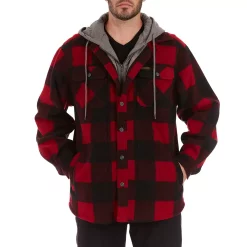 Men's Smith's Workwear Plaid Sherpa-Lined Microfleece Hooded Shirt Jacket -Cheap Mens Casual Outdoor Clothing Store 5156351 Red Black