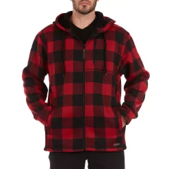 Men's Smith's Workwear Buffalo Plaid Sweater Fleece Hooded Jacket -Cheap Mens Casual Outdoor Clothing Store 5156714 Heather Red Black
