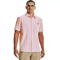 Men's Under Armour Tide Chaser 2.0 Regular-Fit Plaid Performance Button-Down Shirt -Cheap Mens Casual Outdoor Clothing Store 5173783 Fox