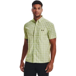 Men's Under Armour Tide Chaser 2.0 Regular-Fit Plaid Performance Button-Down Shirt -Cheap Mens Casual Outdoor Clothing Store 5173783 Lime Foam