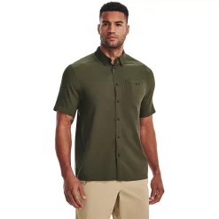 Men's Under Armour Drift Tide 2.0 Fitted Performance Button-Down Shirt -Cheap Mens Casual Outdoor Clothing Store 5185858 Marine Od Green