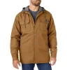 Men's Dickies Fleece Hooded Duck Shirt Jacket -Cheap Mens Casual Outdoor Clothing Store 5210721 Brown
