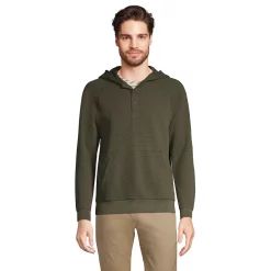 Men's Lands' End Waffle Henley Hoodie -Cheap Mens Casual Outdoor Clothing Store 5238631 Forest Moss