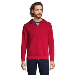 Men's Lands' End Waffle Henley Hoodie -Cheap Mens Casual Outdoor Clothing Store 5238631 Rich Red