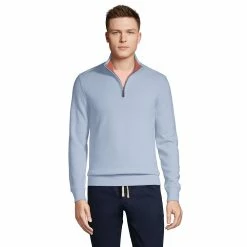 Big & Tall Lands' End Bedford Classic-Fit Ribbed Quarter-Zip Sweater -Cheap Mens Casual Outdoor Clothing Store 5243252 Soft Blue Haze