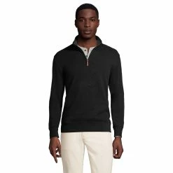 Big & Tall Lands' End Bedford Regular-Fit Rib Quarter-Zip Sweater -Cheap Mens Casual Outdoor Clothing Store 5244746 Black