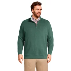 Big & Tall Lands' End Bedford Regular-Fit Rib Quarter-Zip Sweater -Cheap Mens Casual Outdoor Clothing Store 5244746 Deep Green Heather
