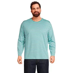 Big & Tall Lands' End Classic-Fit Supima Tee -Cheap Mens Casual Outdoor Clothing Store 5247867 Teal White Stripe