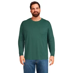 Big & Tall Lands' End Super-T Pocket Tee -Cheap Mens Casual Outdoor Clothing Store 5247872 Deep Woodland Green