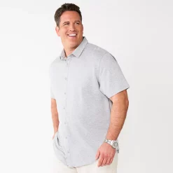 Big & Tall Apt. 9® Comfort-Knit Slim-Fit Untucked Shirt -Cheap Mens Casual Outdoor Clothing Store 5273688 Gray Heather