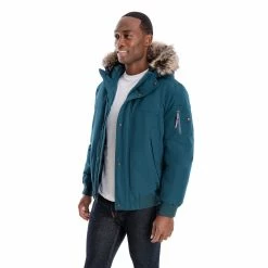 Men's London Fog Short Snorkel Hooded Bomber Jacket -Cheap Mens Casual Outdoor Clothing Store 5301225 Green