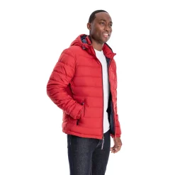 Men's London Fog Hooded Puffer Jacket -Cheap Mens Casual Outdoor Clothing Store 5301226 Red