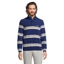 Big & Tall Lands' End Heritage Fleece Snap-Neck Pullover Top -Cheap Mens Casual Outdoor Clothing Store 5340880 Navy Ivory Stripe
