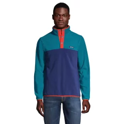 Big & Tall Lands' End Heritage Fleece Snap-Neck Pullover Top -Cheap Mens Casual Outdoor Clothing Store 5340880 Navy Peacock Block