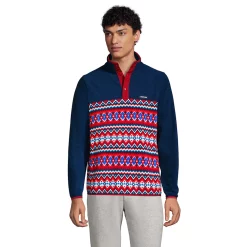 Big & Tall Lands' End Heritage Fleece Snap-Neck Pullover Top -Cheap Mens Casual Outdoor Clothing Store 5340880 Red Navy Fairisle