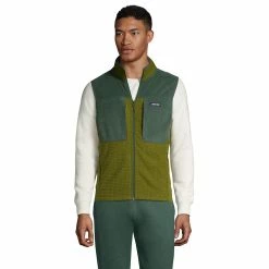 Big & Tall Lands' End Colorblock Grid Fleece Vest -Cheap Mens Casual Outdoor Clothing Store 5340915 Green
