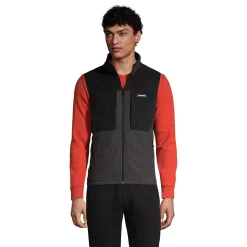 Big & Tall Lands' End Colorblock Grid Fleece Vest -Cheap Mens Casual Outdoor Clothing Store 5340915 Grey