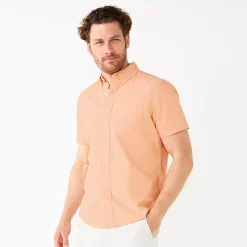 Men's Sonoma Goods For Life® Perfect Length Button-Down Shirt -Cheap Mens Casual Outdoor Clothing Store 5358425 Peach