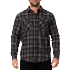 Men's Smith's Workwear Regular-Fit Plaid Two-Pocket Flannel Button-Down Shirt -Cheap Mens Casual Outdoor Clothing Store 5496892 Heather Charcoal