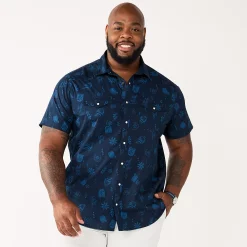 Big & Tall Sonoma Goods For Life® Button-Down Shirt -Cheap Mens Casual Outdoor Clothing Store 5558950 Navy Wild West