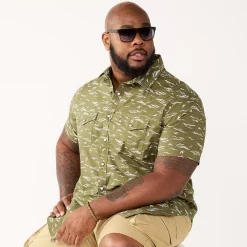 Big & Tall Sonoma Goods For Life® Button-Down Shirt -Cheap Mens Casual Outdoor Clothing Store 5558950 Olive Waves