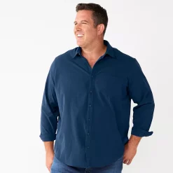 Big & Tall Apt. 9® Button-Down Tech Shirt -Cheap Mens Casual Outdoor Clothing Store 5578833 Blue Beauty
