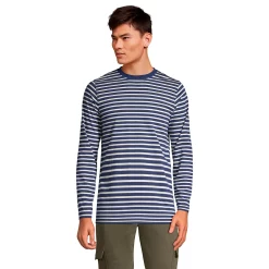 Big & Tall Lands' End Supima Crewneck Tee -Cheap Mens Casual Outdoor Clothing Store 5581276 Navy Ivory Stripe