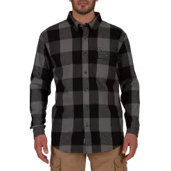 Men's Smith's Workwear Relaxed-Fit Buffalo Plaid Flannel Button-Down Shirt -Cheap Mens Casual Outdoor Clothing Store 5581511 Grey Black