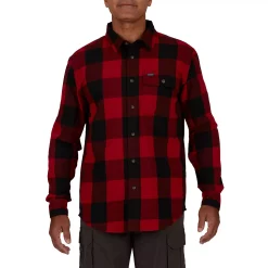 Men's Smith's Workwear Relaxed-Fit Buffalo Plaid Flannel Button-Down Shirt -Cheap Mens Casual Outdoor Clothing Store 5581511 New Red Black