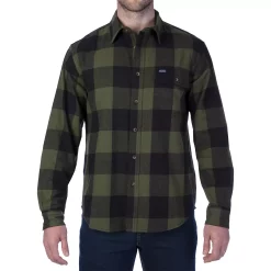 Men's Smith's Workwear Relaxed-Fit Buffalo Plaid Flannel Button-Down Shirt -Cheap Mens Casual Outdoor Clothing Store 5581511 Olive Black