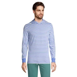 Men's Lands' End Striped Supima Hooded Pullover -Cheap Mens Casual Outdoor Clothing Store 5582121 White Blue Stripe