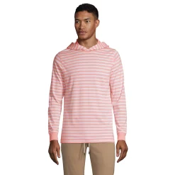 Men's Lands' End Striped Supima Hooded Pullover -Cheap Mens Casual Outdoor Clothing Store 5582121 White Peach Stripe