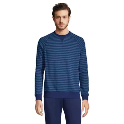 Men's Lands' End Serious Sweats French Terry Crewneck Sweatshirt -Cheap Mens Casual Outdoor Clothing Store 5582142 Navy Blue Stripe