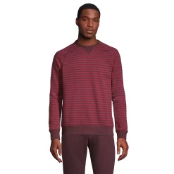 Men's Lands' End Serious Sweats French Terry Crewneck Sweatshirt -Cheap Mens Casual Outdoor Clothing Store 5582142 Wine Burgundy Stripe