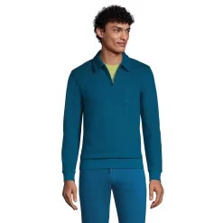 Big & Tall Lands' End Serious Sweats French Terry Quarter-Zip Polo -Cheap Mens Casual Outdoor Clothing Store 5583154 Baltic Teal