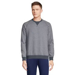 Big & Tall Lands' End French Terry Crewneck Sweatshirt -Cheap Mens Casual Outdoor Clothing Store 5583156 Charcoal Gray Stripe