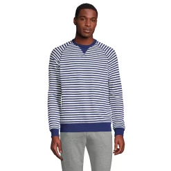 Big & Tall Lands' End French Terry Crewneck Sweatshirt -Cheap Mens Casual Outdoor Clothing Store 5583156 Navy Ivory Stripe