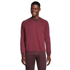Big & Tall Lands' End French Terry Crewneck Sweatshirt -Cheap Mens Casual Outdoor Clothing Store 5583156 Wine Burgundy Stripe