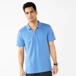 Men's Apt. 9® Tipped Zipper Polo -Cheap Mens Casual Outdoor Clothing Store 5617034 Blue