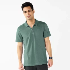 Men's Apt. 9® Tipped Zipper Polo -Cheap Mens Casual Outdoor Clothing Store 5617034 Green