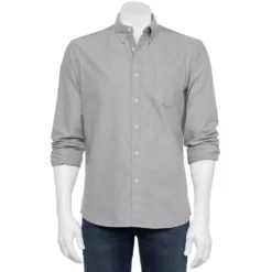 Men's Sonoma Goods For Life® Perfect-Length Button-Down Shirt -Cheap Mens Casual Outdoor Clothing Store 5642085 Gray
