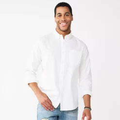 Men's Sonoma Goods For Life® Perfect-Length Button-Down Shirt -Cheap Mens Casual Outdoor Clothing Store 5642085 Modern White Oxford