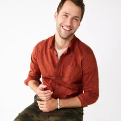 Men's Sonoma Goods For Life® Perfect-Length Button-Down Shirt -Cheap Mens Casual Outdoor Clothing Store 5642085 Sienna