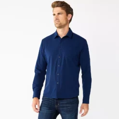 Men's Apt. 9® Slim Untucked-Fit Athleisure Tech Shirt -Cheap Mens Casual Outdoor Clothing Store 5660050 Blue Beauty